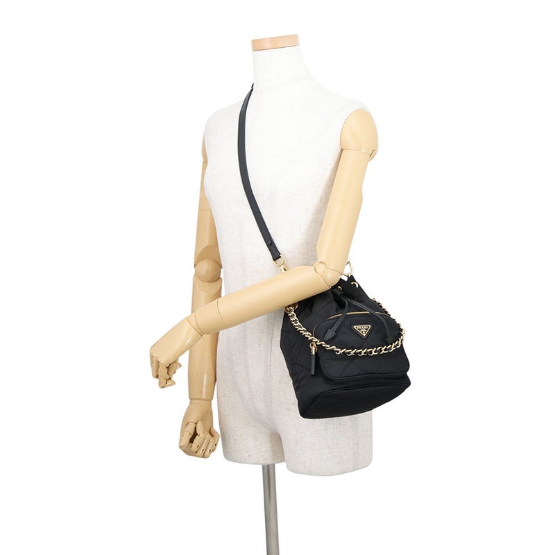 プラダ ハンドバッグ デュエット 巾着 トライアングルロゴ ナイロン レザー1BH038 PRADA 2wayショルダーバッグ 黒