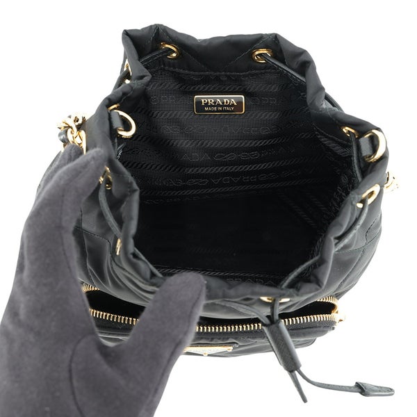 プラダ ハンドバッグ デュエット 巾着 トライアングルロゴ ナイロン レザー1BH038 PRADA 2wayショルダーバッグ 黒