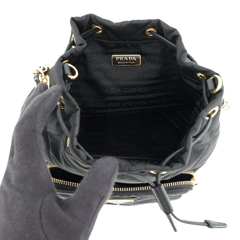 プラダ ハンドバッグ デュエット 巾着 トライアングルロゴ ナイロン レザー1BH038 PRADA 2wayショルダーバッグ 黒