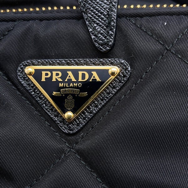 プラダ ハンドバッグ デュエット 巾着 トライアングルロゴ ナイロン レザー1BH038 PRADA 2wayショルダーバッグ 黒