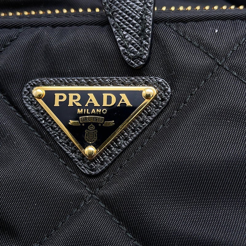 プラダ ハンドバッグ デュエット 巾着 トライアングルロゴ ナイロン レザー1BH038 PRADA 2wayショルダーバッグ 黒