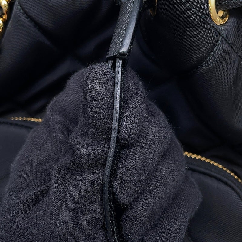 プラダ ハンドバッグ デュエット 巾着 トライアングルロゴ ナイロン レザー1BH038 PRADA 2wayショルダーバッグ 黒