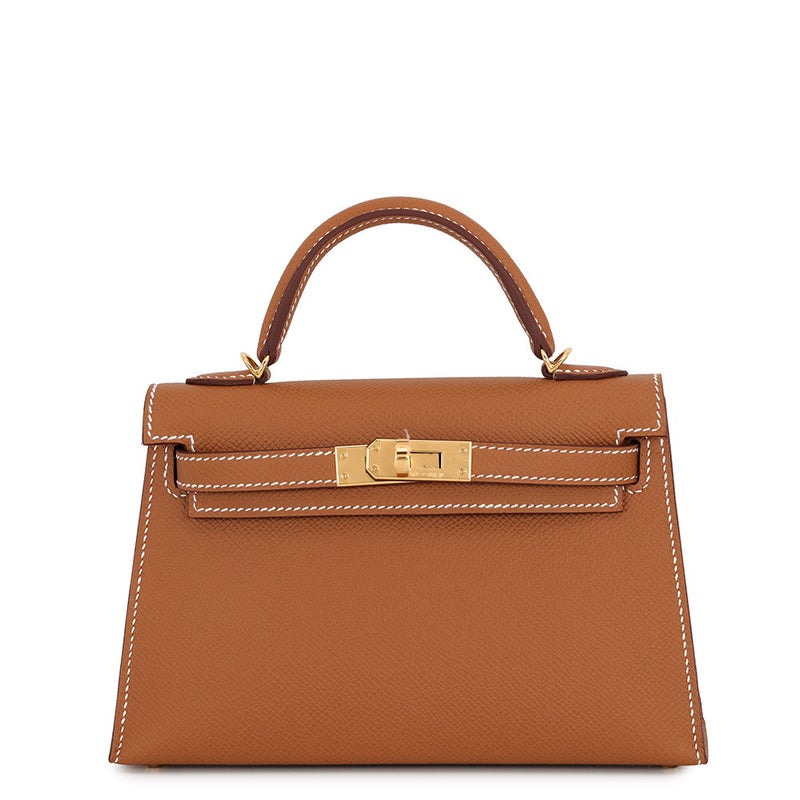エルメス ハンドバッグ ミニケリー2 外縫い ゴールド/ゴールド金具 エプソン G刻印 HERMES Kelly 2wayバッグ