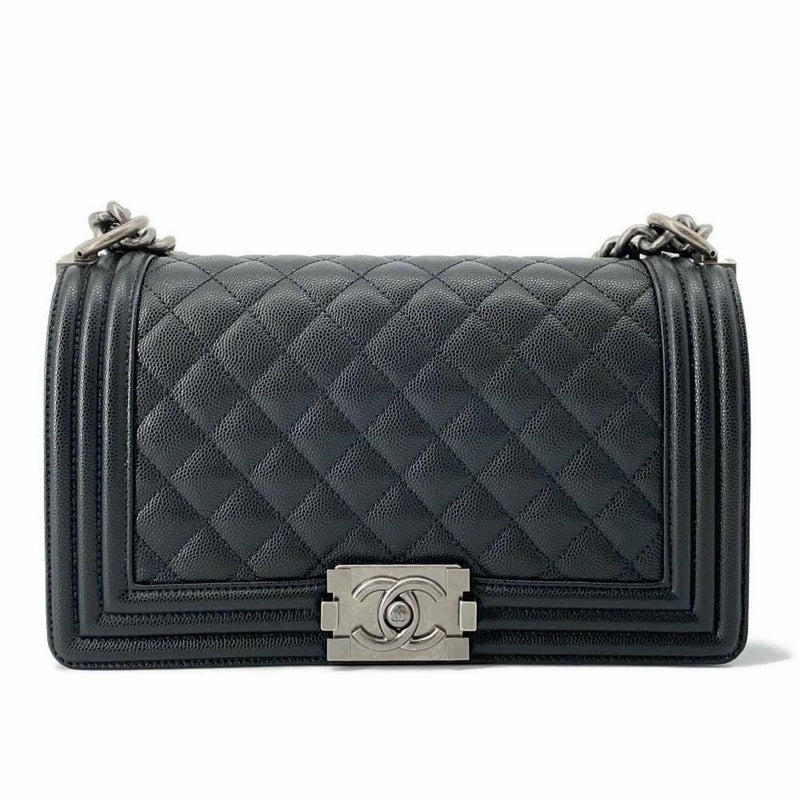 シャネル チェーンショルダーバッグ ボーイシャネル マトラッセ キャビアスキン A67086 CHANEL 黒