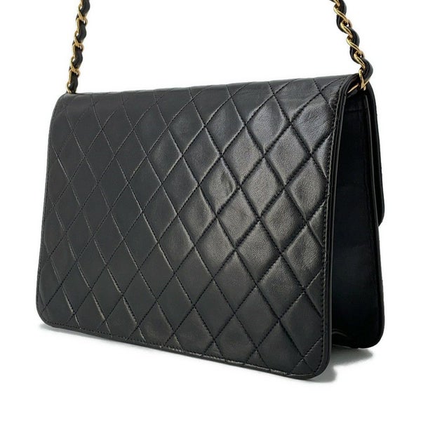 シャネル チェーンショルダーバッグ マトラッセ ココマーク プッシュロック ラムスキン CHANEL 黒