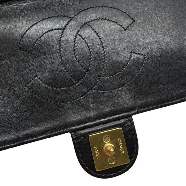 シャネル チェーンショルダーバッグ マトラッセ ココマーク プッシュロック ラムスキン CHANEL 黒