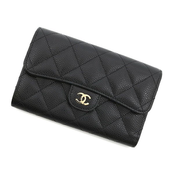 シャネル 財布 マトラッセ ココマーク キャビアスキン ブラック AP0232 CHANEL 三つ折り財布 黒