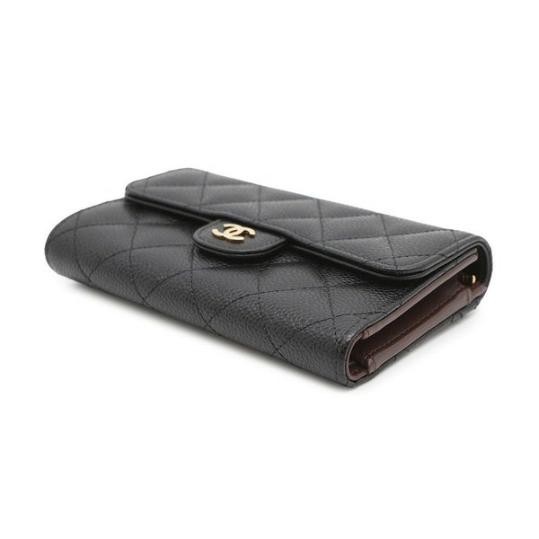 シャネル 財布 マトラッセ ココマーク キャビアスキン ブラック AP0232 CHANEL 三つ折り財布 黒