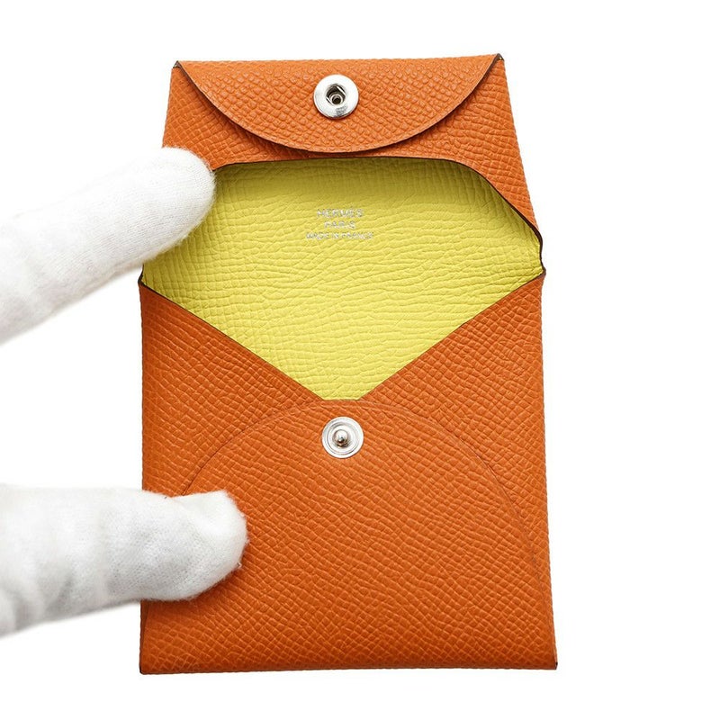 エルメス コインケース バスティア ヴェルソ オレンジ/ライム エプソン B刻印 HERMES 財布