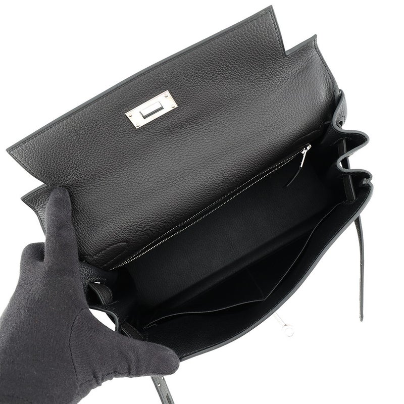 エルメス ハンドバッグ ケリー28 内縫い ブラック/シルバー金具 トゴ Y刻印 ２wayショルダー 黒