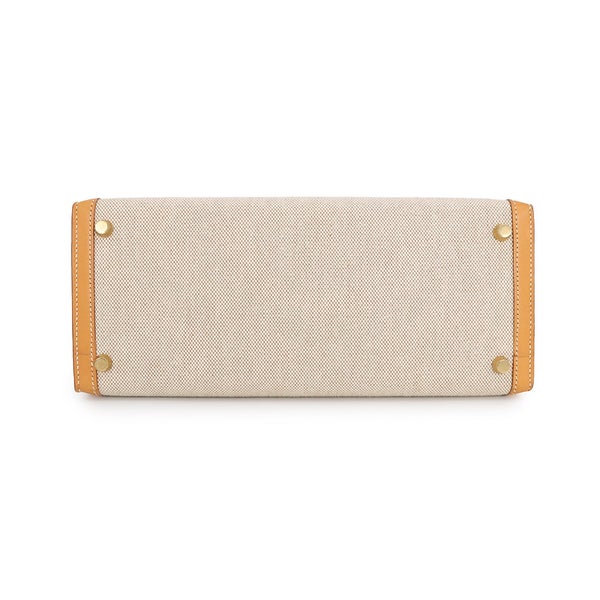 エルメス ハンドバッグ ケリー28 外縫い ナチュラル/ゴールド金具 トワルアッシュ/ボックスカーフ 〇Z刻印 ２wayショルダー