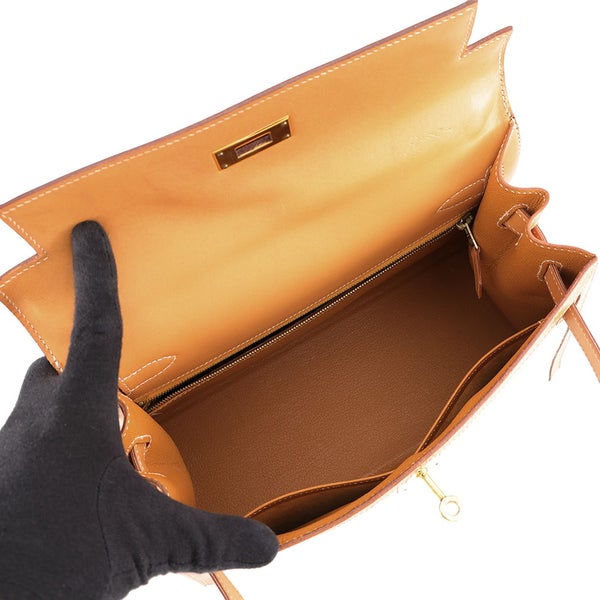 エルメス ハンドバッグ ケリー28 外縫い ナチュラル/ゴールド金具 トワルアッシュ/ボックスカーフ 〇Z刻印 ２wayショルダー