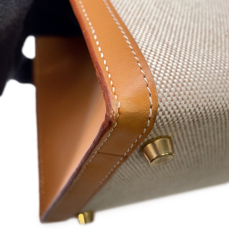 エルメス ハンドバッグ ケリー28 外縫い ナチュラル/ゴールド金具 トワルアッシュ/ボックスカーフ 〇Z刻印 ２wayショルダー
