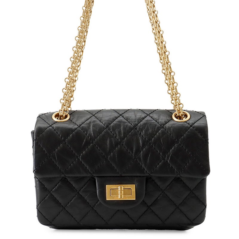 シャネル チェーンショルダーバッグ マトラッセ 2.55 ミニ エイジドカーフレザー AS0874 CHANEL 黒