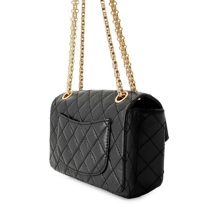 シャネル チェーンショルダーバッグ マトラッセ 2.55 ミニ エイジドカーフレザー AS0874 CHANEL 黒
