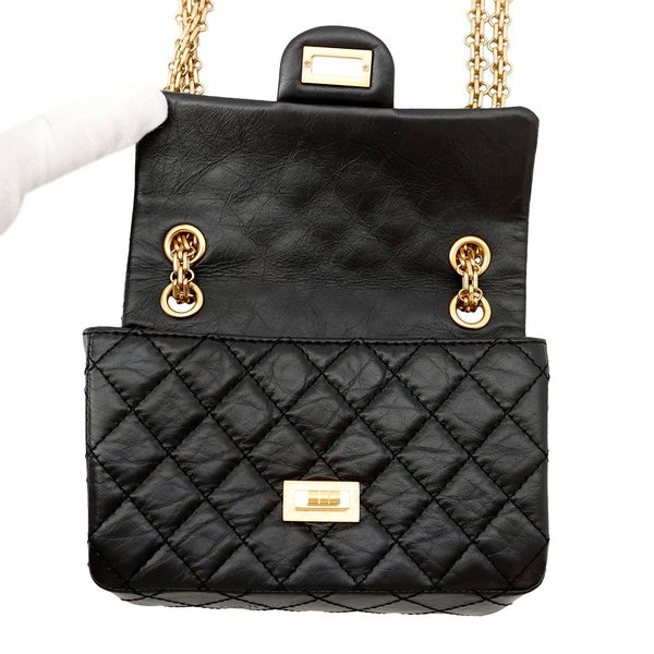 シャネル チェーンショルダーバッグ マトラッセ 2.55 ミニ エイジドカーフレザー AS0874 CHANEL 黒