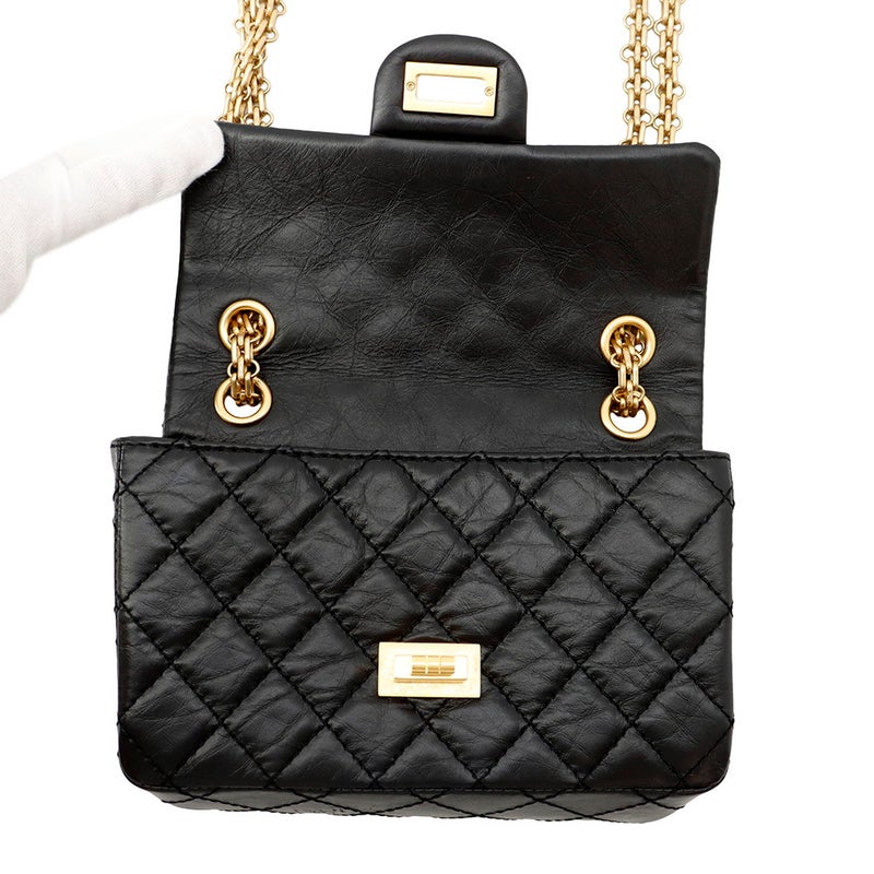 シャネル チェーンショルダーバッグ マトラッセ 2.55 ミニ エイジドカーフレザー AS0874 CHANEL 黒