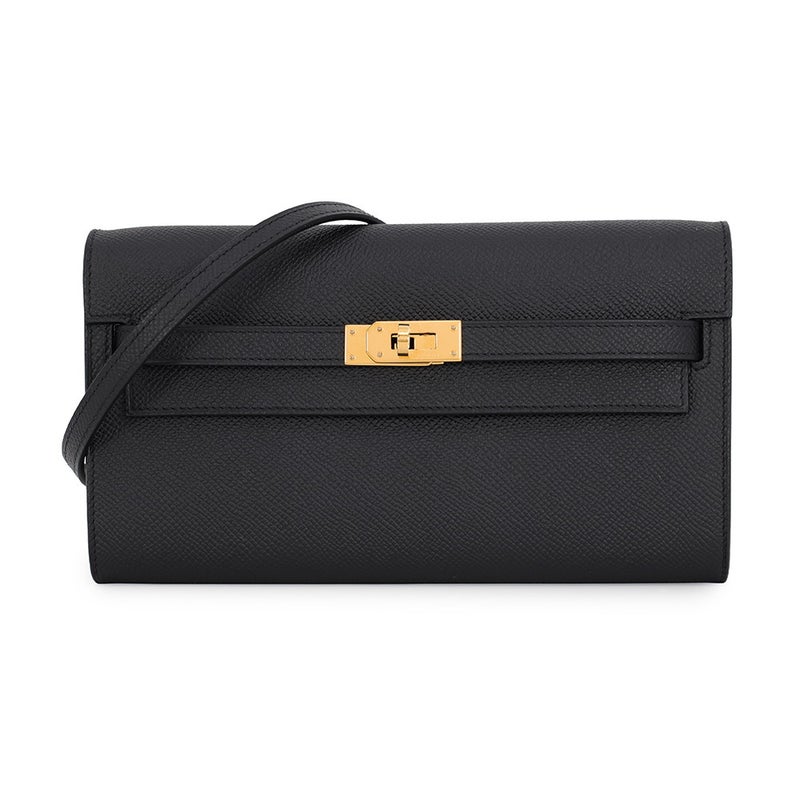 エルメス ケリーウォレット ロング トゥーゴー ブラック/ゴールド金具 エプソン K刻印 財布 黒