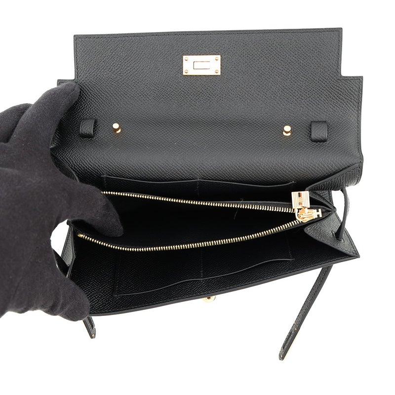 エルメス ケリーウォレット ロング トゥーゴー ブラック/ゴールド金具 エプソン K刻印 財布 黒