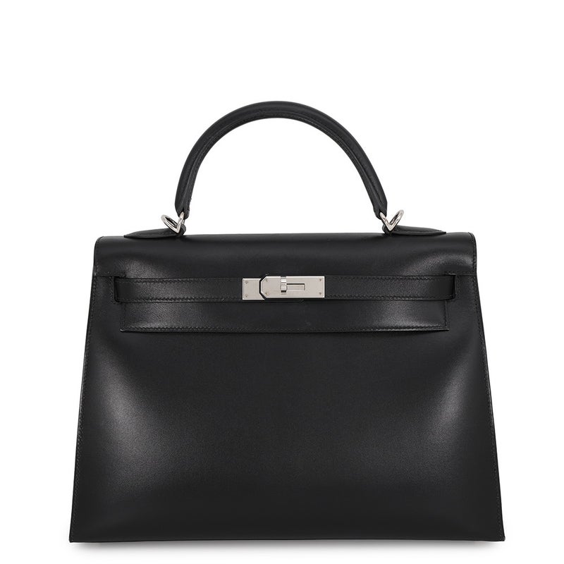 エルメス ハンドバッグ ケリー32 外縫い ブラック/シルバー金具 ボックスカーフ □F刻印 ２wayショルダー 黒