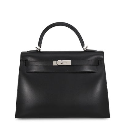 Hermès Kelly 32 Black Box Calf Palladium