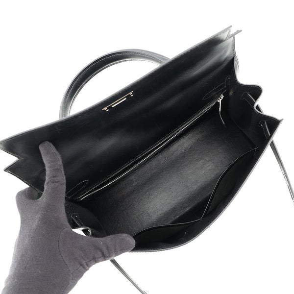 エルメス ハンドバッグ ケリー32 外縫い ブラック/シルバー金具 ボックスカーフ □F刻印 ２wayショルダー 黒