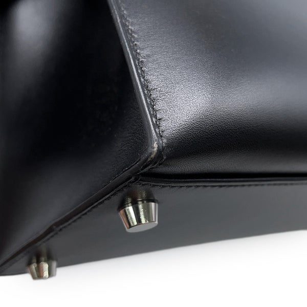 エルメス ハンドバッグ ケリー32 外縫い ブラック/シルバー金具 ボックスカーフ □F刻印 ２wayショルダー 黒