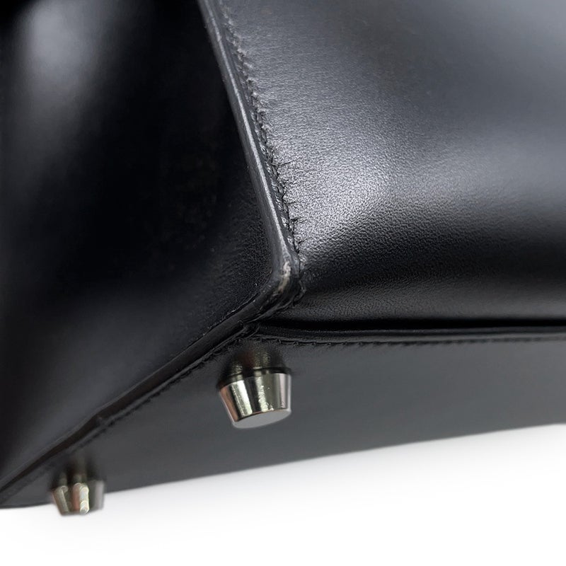 エルメス ハンドバッグ ケリー32 外縫い ブラック/シルバー金具 ボックスカーフ □F刻印 ２wayショルダー 黒