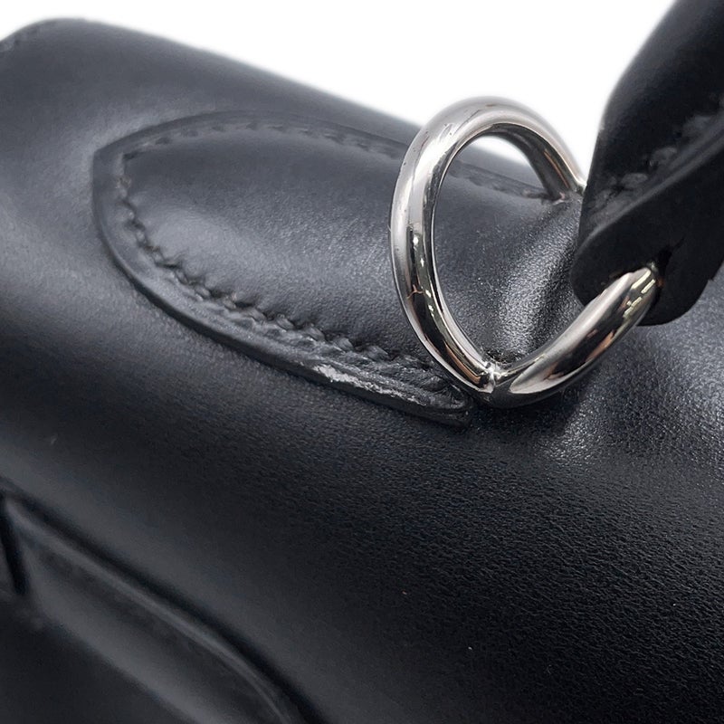 エルメス ハンドバッグ ケリー32 外縫い ブラック/シルバー金具 ボックスカーフ □F刻印 ２wayショルダー 黒