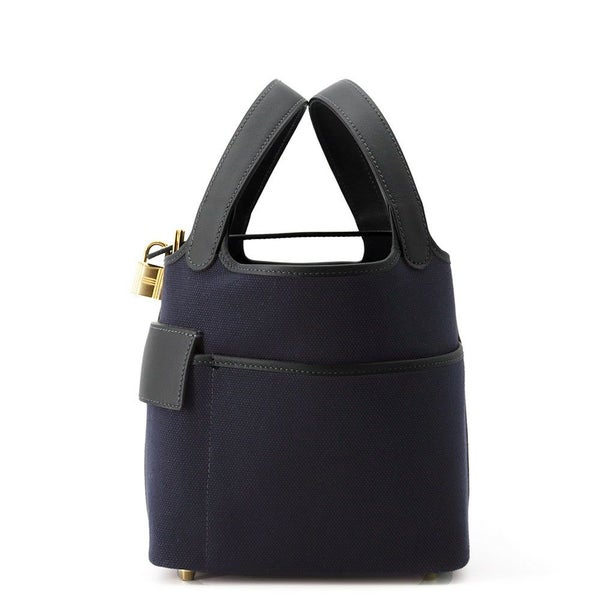 エルメス ハンドバッグ ピコタンロックPM カーゴ ブルーマリン/ブラック/ゴールド金具 トワルアッシュ/スイフト U刻印 黒