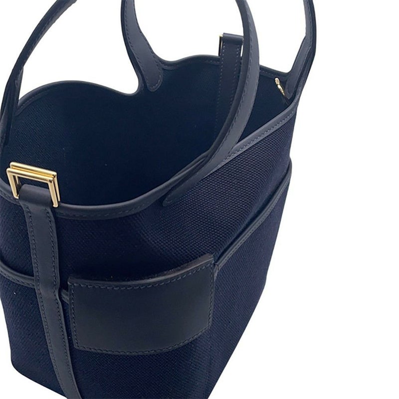 エルメス ハンドバッグ ピコタンロックPM カーゴ ブルーマリン/ブラック/ゴールド金具 トワルアッシュ/スイフト U刻印 黒