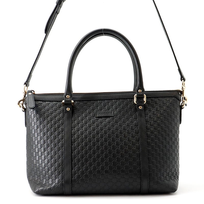 グッチ トートバッグ マイクログッチシマ レザー 449656 GUCCI 2wayショルダーバッグ 黒 アウトレット品