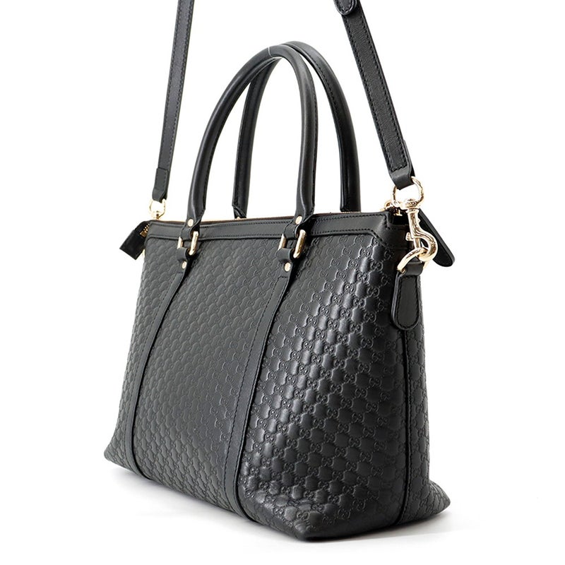 グッチ トートバッグ マイクログッチシマ レザー 449656 GUCCI 2wayショルダーバッグ 黒 アウトレット品