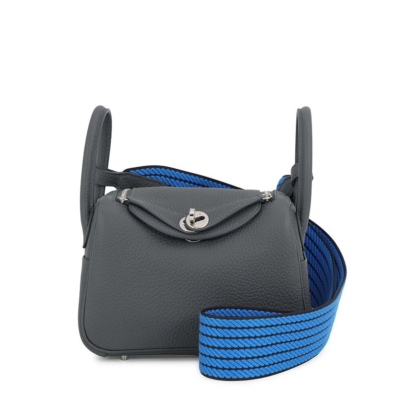 エルメス ハンドバッグ リンディ ミニ カーボン/キャバン/ブルーイドラ/シルバー金具 トリヨンクレマンス G刻印 HERMES 2way