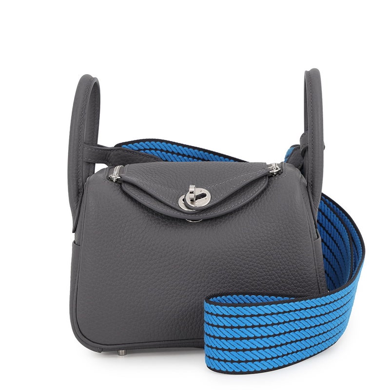 エルメス ハンドバッグ リンディ ミニ カーボン/キャバン/ブルーイドラ/シルバー金具 トリヨンクレマンス G刻印 HERMES 2way