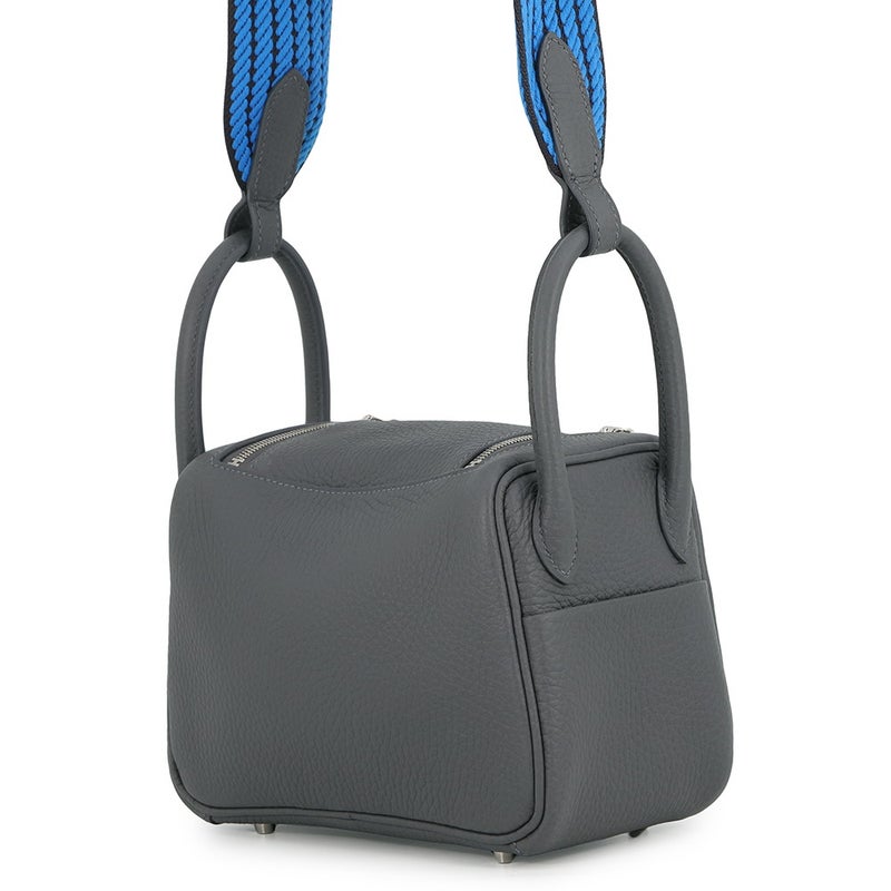 エルメス ハンドバッグ リンディ ミニ カーボン/キャバン/ブルーイドラ/シルバー金具 トリヨンクレマンス G刻印 HERMES 2way