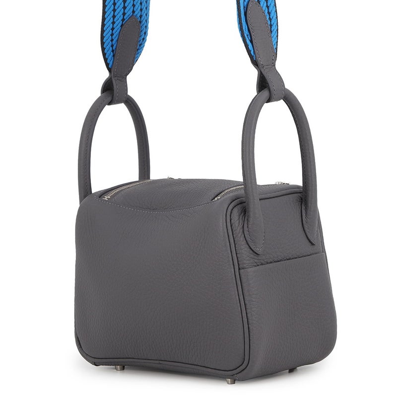 エルメス ハンドバッグ リンディ ミニ カーボン/キャバン/ブルーイドラ/シルバー金具 トリヨンクレマンス G刻印 HERMES 2way