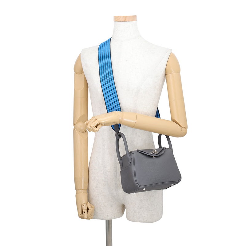 エルメス ハンドバッグ リンディ ミニ カーボン/キャバン/ブルーイドラ/シルバー金具 トリヨンクレマンス G刻印 HERMES 2way