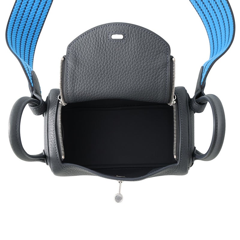 エルメス ハンドバッグ リンディ ミニ カーボン/キャバン/ブルーイドラ/シルバー金具 トリヨンクレマンス G刻印 HERMES 2way