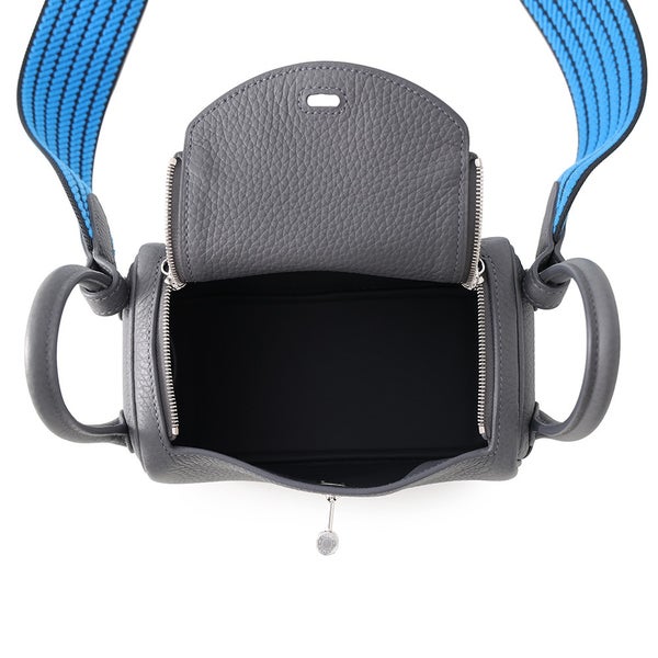 エルメス ハンドバッグ リンディ ミニ カーボン/キャバン/ブルーイドラ/シルバー金具 トリヨンクレマンス G刻印 HERMES 2way