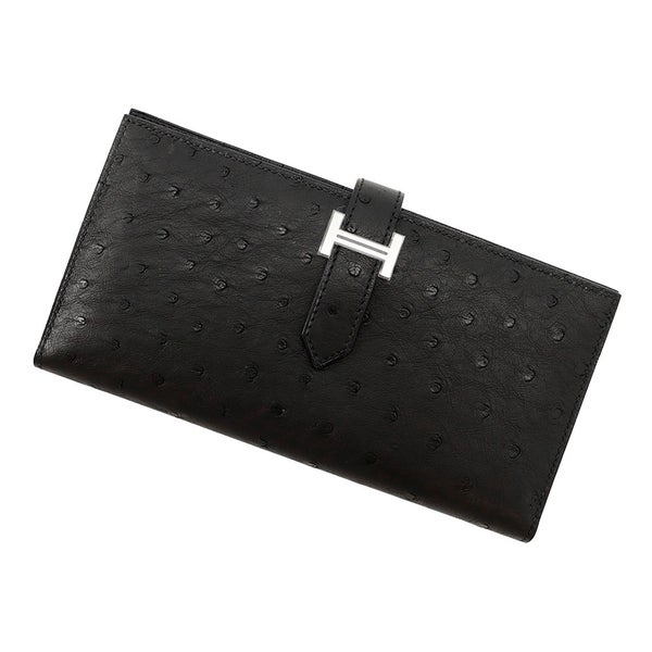 エルメス 長財布 ベアンスフレ マチ有り ブラック/シルバー金具 