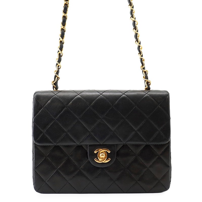 シャネル チェーンショルダーバッグ マトラッセ20 ココマーク ラムスキン A01163 CHANEL ミニマトラッセ 黒