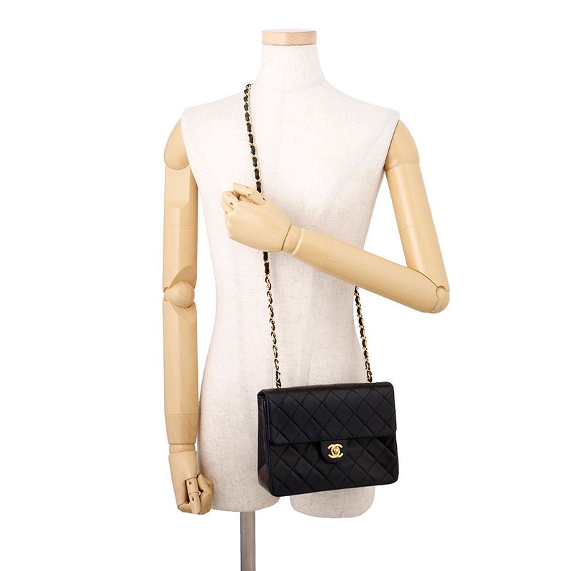 シャネル チェーンショルダーバッグ マトラッセ20 ココマーク ラムスキン A01163 CHANEL ミニマトラッセ 黒