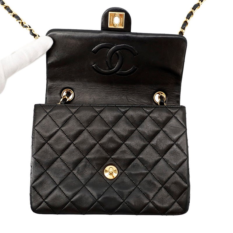 シャネル チェーンショルダーバッグ マトラッセ20 ココマーク ラムスキン A01163 CHANEL ミニマトラッセ 黒