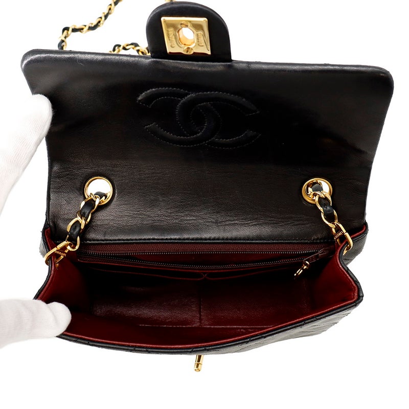 シャネル チェーンショルダーバッグ マトラッセ20 ココマーク ラムスキン A01163 CHANEL ミニマトラッセ 黒