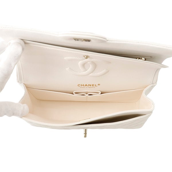 シャネル チェーンショルダーバッグ マトラッセ25 ココマーク キャビアスキン ダブルチェーン A01112 CHANEL 白