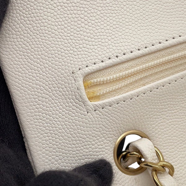 シャネル チェーンショルダーバッグ マトラッセ25 ココマーク キャビアスキン ダブルチェーン A01112 CHANEL 白