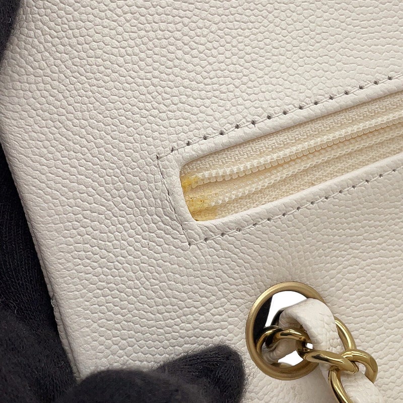シャネル チェーンショルダーバッグ マトラッセ25 ココマーク キャビアスキン ダブルチェーン A01112 CHANEL 白