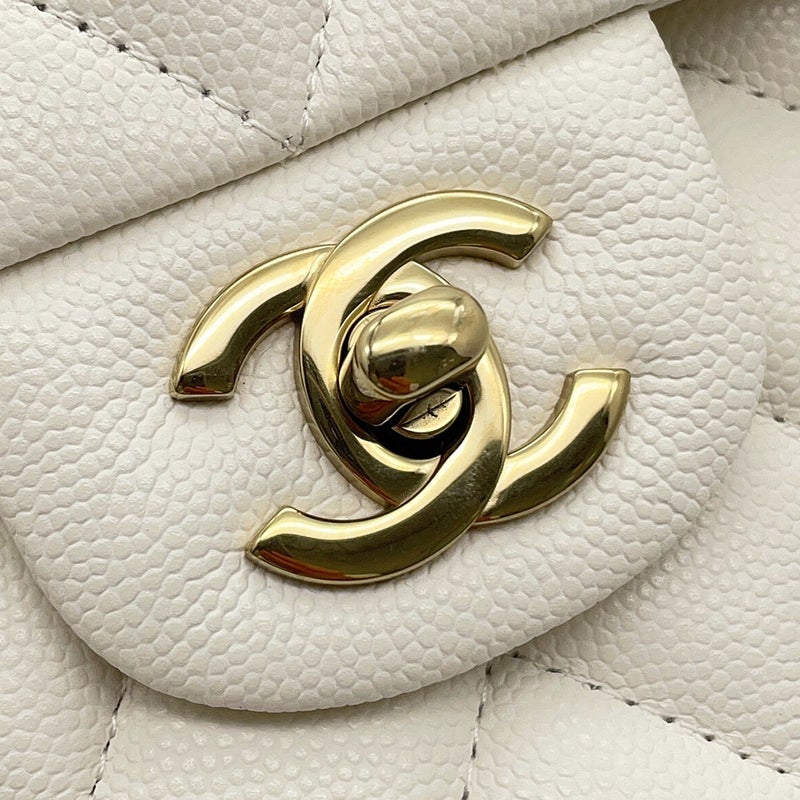 シャネル チェーンショルダーバッグ マトラッセ25 ココマーク キャビアスキン ダブルチェーン A01112 CHANEL 白
