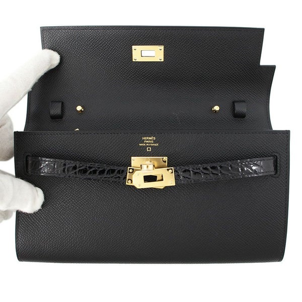 エルメス ケリーウォレット ロング トゥーゴー タッチ ブラック/ゴールド金具 エプソン/アリゲーターシャイン W刻印